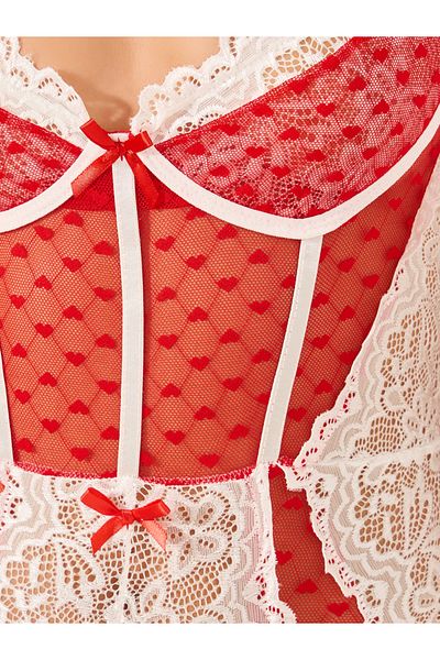 Styli Heart Mesh and Floral Lace Bodysuit