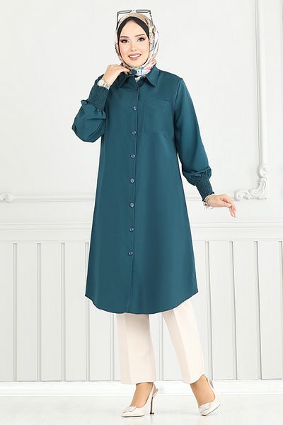 ModaMerve Μπροστινό κουμπί Hijab Tunik 282ASN936-M Petrol