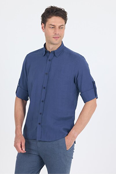 İmza Cămașă slim fit cu mâneci scurte, albastru indigo, cu guler inteligent, ...