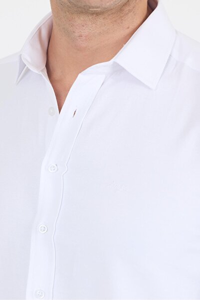 İmza Λευκό σκληρό πέτο Απλό κλασικό βαμβακερό πουκάμισο Slim Fit 1004250214
