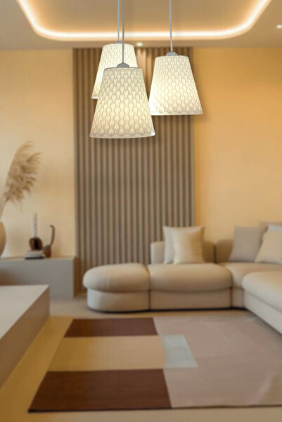 FORECASTE Modern Beyaz 3'lü Sarkıt Avize Petek Desenli Beton Görünümlü Ayarlanabilir Salon Mutfak Avizesi Ofis