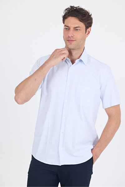 İmza Λευκό-γκρι πουκάμισο με σκληρό γιακά, κοντό μανίκι, τσέπη και άνετη εφαρ...