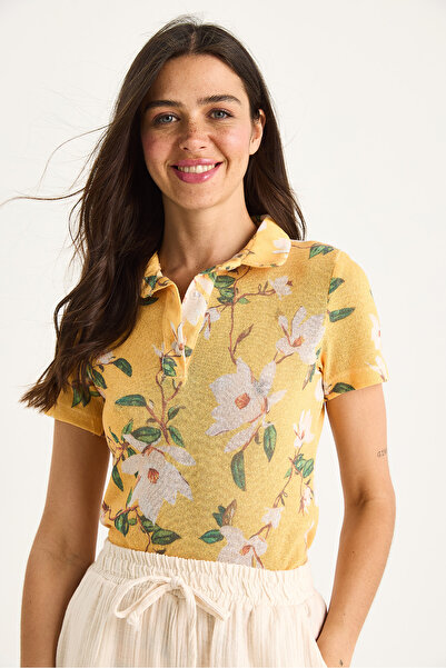 Bianco Lucci Γυναικεία μπλούζα με μοτίβο πόλο με ψηφιακή εκτύπωση κανονική καλοκαιρινή πλεκτή μπλούζα 60282016