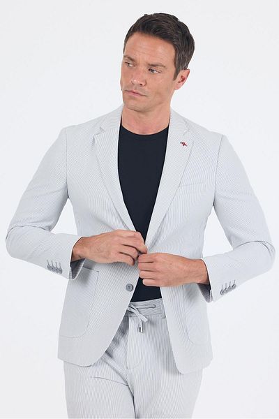 İmza Gray Seersucker Mono Collar Flexible 6 Drop Slim Fit Classic Suit 1001250117