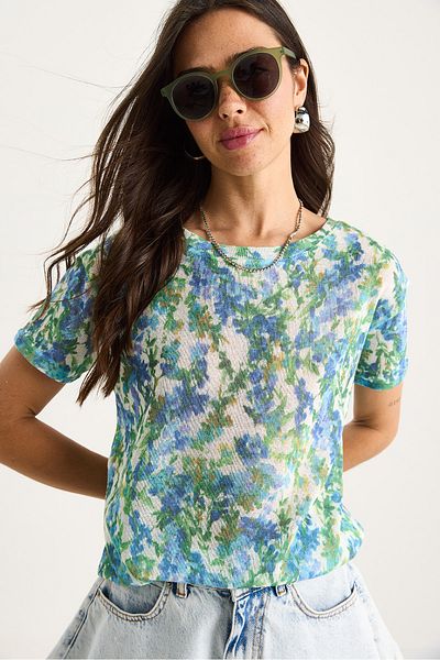 Bianco Lucci Tricou tricotat de vară, cu model, cu imprimeu digital, pentru femei 60282015