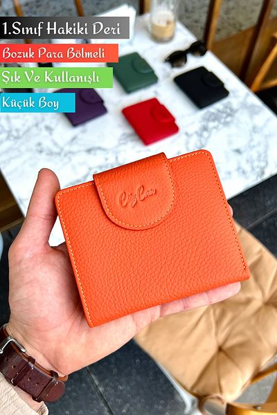 CüzCan Miosa Orange Genuine Leather Women's Wallet Small Size Stylish and Convenient