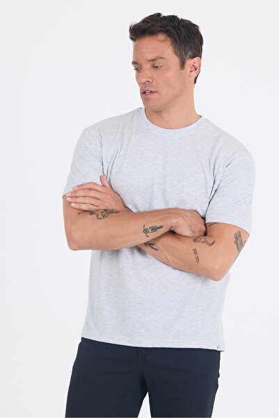 İmza Γκρι κοντομάνικο μονόχρωμο μπλουζάκι με λαιμόκοψη Slim Fit 1011250190