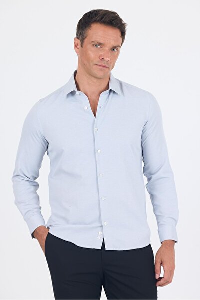 İmza قميص قطني أسود بأكمام طويلة وياقة صلبة بدون جيوب وقصة ضيقة 1004250225