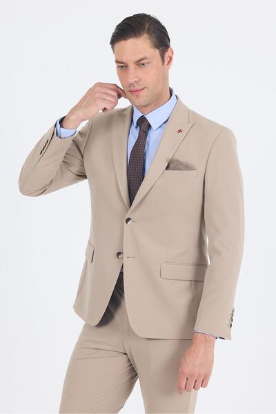 İmza Dark Beige Swallow Collar Butterfly Lining 6 Drop Slim Fit Elastic Waist Suit 1001250176