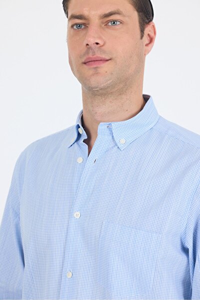 İmza Dark Blue Long Sleeve Smart Button Collar Pocket Comfort Fit 100% Cotton Shirt 1004250236