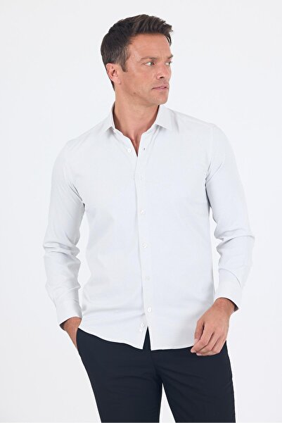 İmza White Long Sleeve Hard Collar Pocketless Easy to Iron Slim Fit Stretch Shirt 1004250233