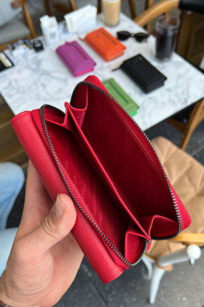 CüzCan Julia Red Genuine Leather Women's Wallet Medium Size Stylish and Convenient