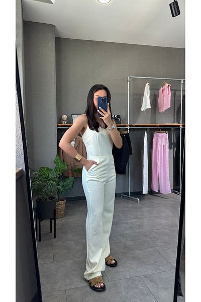 YOUR NAME Thin Strap Denim Jumpsuit