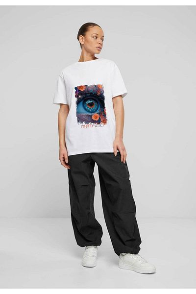 Frisson Cotton Oversize White Crew Neck Casual T-Shirt "Matamu" Printed T-Shirt