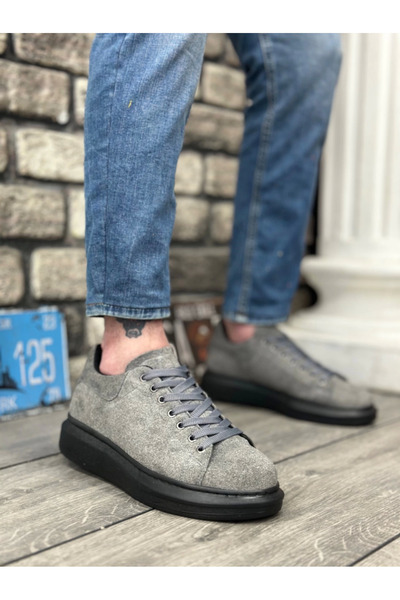 aradimtaradim BA0547 BOA Thick High Sole Gray Black Suede Lace-Up Sports Men'...