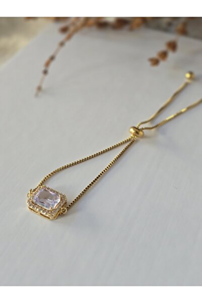 DEMİR ACCESORİES سوار نسائي فاخر من الفولاذ الذهبي المرصع بالأحجار الكريمة