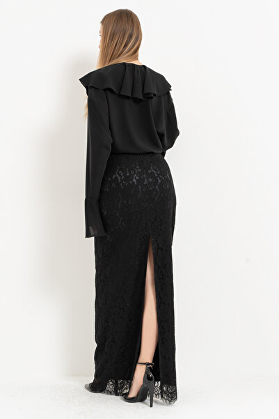 Kikiriki Black Bow Detailed Long Lace Skirt