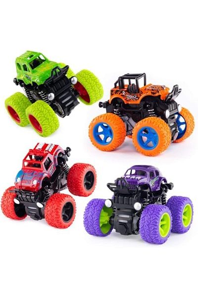 SCIENISH 4 Pack Monster Truck Toys for Boys and Girls, Inertia Car Educational Toy Cars, Friction Powered Pus
