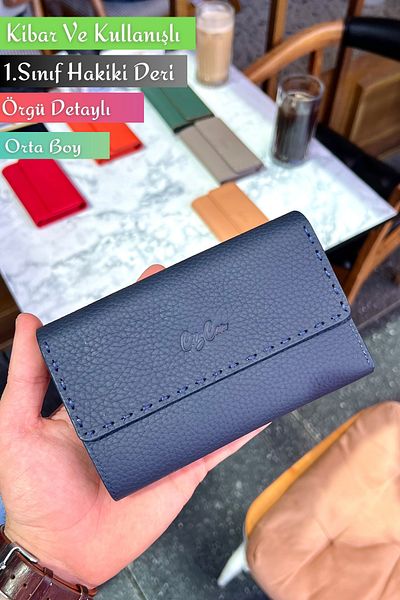 CüzCan Jesi Navy Blue Genuine Leather Women's Wallet Medium Size Stylish and Convenient