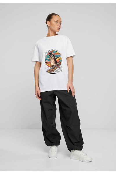 Frisson Cotton Oversize White Crew Neck Casual T-Shirt "I Am a Scater" Printed T-Shirt