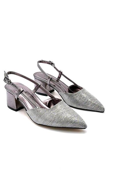 KİNDEP Kindep Magnolia Thick Short Heeled Closed Toe Women's Shoes Platinum