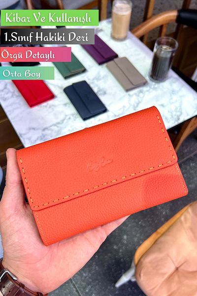 CüzCan Jesi Orange Genuine Leather Women's Wallet Medium Size Stylish and Convenient