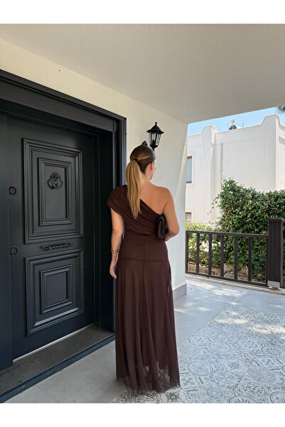 BOUQUET OF TULİP Tek Omuz Maxi Boy Tül Elbise