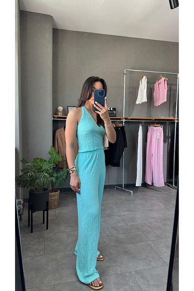 YOUR NAME Halter Neckline Draped Bustier Pants Suit