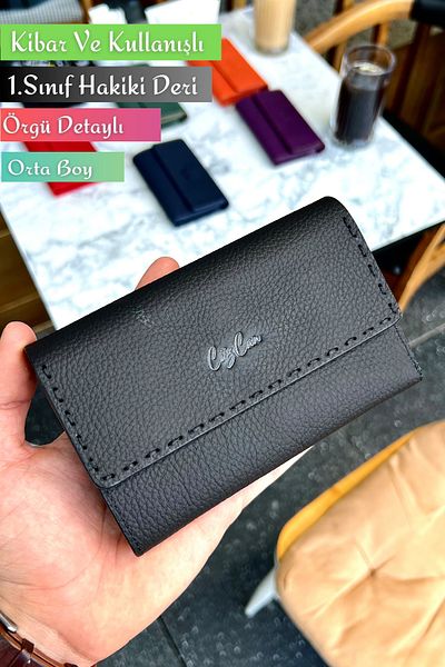 CüzCan Jesi Black Genuine Leather Women's Wallet Medium Size Stylish and Convenient