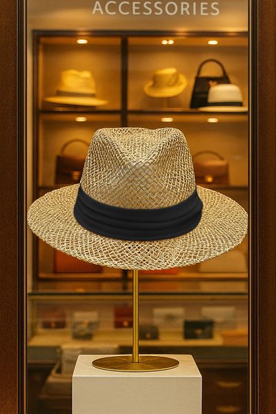 LAGRANZE Premium Natural Moss Fiber Straw Fedora Hat with Tape