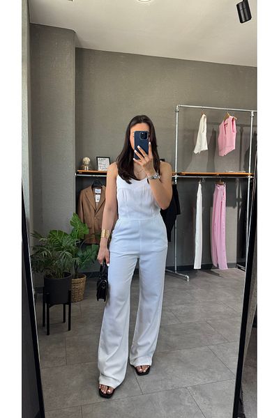 YOUR NAME Thin Strap Denim Jumpsuit