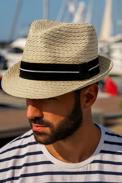 LAGRANZE Summer Men's Straw Stripe Tape Fedora Hat