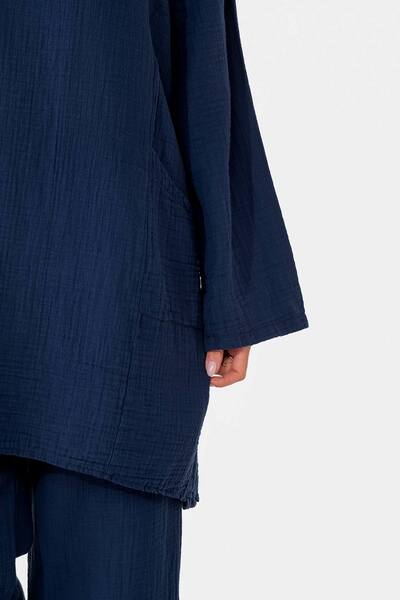 Fashion Showcase Muslin Tunic 100% Cotton Pocket Detail Loose Muslin Dress Hijab Navy Blue