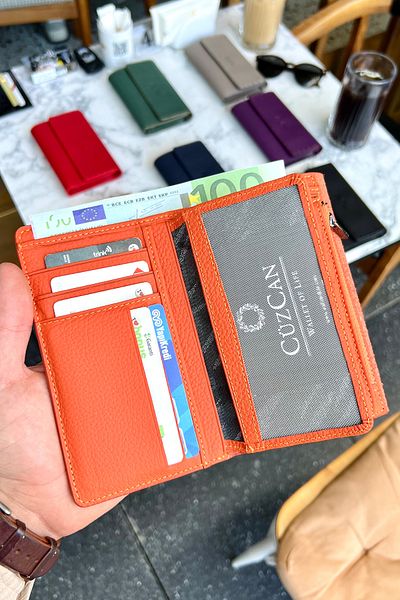 CüzCan Jesi Orange Genuine Leather Women's Wallet Medium Size Stylish and Convenient