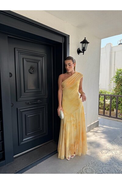 BOUQUET OF TULİP Tek Omuz Maxi Boy Tül Elbise