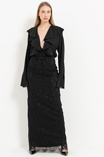 Kikiriki Black Bow Detailed Long Lace Skirt