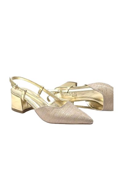 KİNDEP Kindep Magnolia Thick Short Heeled Closed Toe Women's Shoes Gold