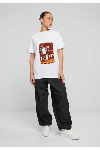 Frisson Cotton Oversize White Crew Neck Casual T-Shirt "Get More Coffe" Printed T-Shirt