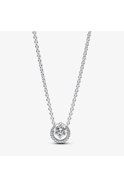 Pandora Colier Pandora cu pandantiv tip Halo rotund stralucitor Zirconiu din Argint 925 - 45cm