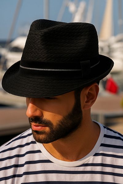 LAGRANZE Summer Men's Straw Stripe Tape Fedora Hat