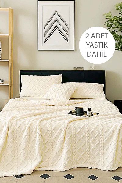 Decomia Home Chain Wellsoft Self Patterned Soft Double 3-Piece Bedspread Set (220X240+50X70 2 Pieces)