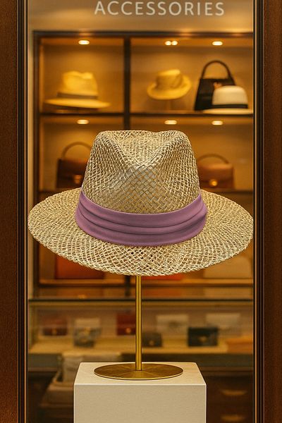 LAGRANZE Premium Natural Moss Fiber Straw Fedora Hat with Tape