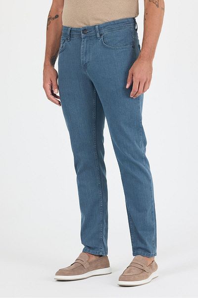 İmza Σκούρο μπλε Gabardine 5 τσέπες ίσιο πόδι Casual Slim Fit βαμβακερό τζιν παντελόνι 1023250157