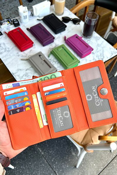 CüzCan Julia Orange Genuine Leather Women's Wallet Medium Size Stylish and Convenient