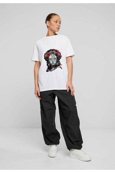 Frisson Cotton Oversize White Crew Neck Casual T-Shirt Printed Minimalist T-Shirt