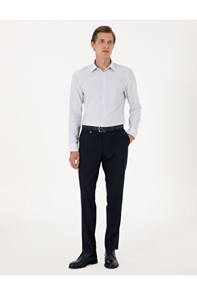 Pierre Cardin Mavi Slim Fit Çizgili Uzun Kollu Gömlek 50307135-VR036