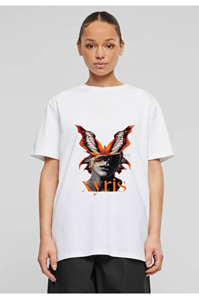 Frisson Βαμβακερό λευκό μπλουζάκι με λαιμόκοψη ποδηλάτου, άνετο μπλουζάκι με ...