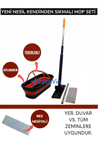 CocoVia Yeni Nesil Katlanabilir Tekerlekli Kovalı Kendinden Sıkmalı Mop Seti ...