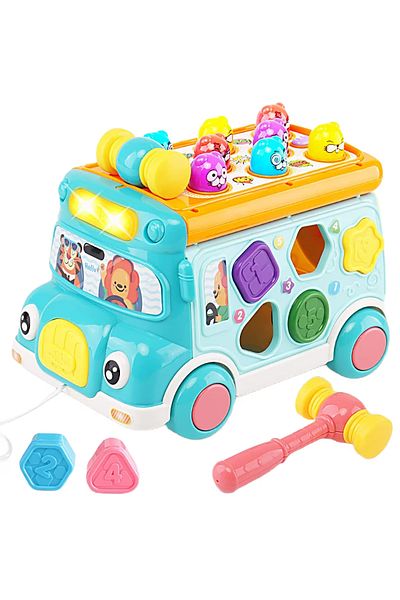LUDIRO Autobuz Multifunctional cu Activitati, 6 Functii Educative, Sunete si Lumini, 23x15x15 Cm