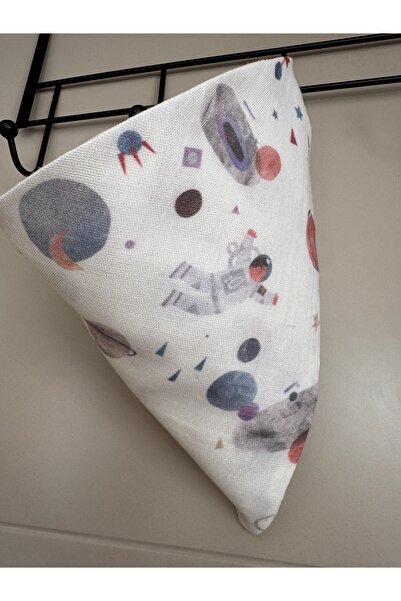 Unisex Bebek %100 Organik Pamuklu Baskılı Müslin Çıtçıtlı Bebek Salya Önlük & Fular Tekli Astronot